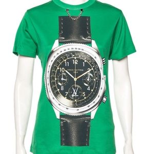 Louis Vuitton Green printed jerseys chain detail short sleeve t-shirt size s